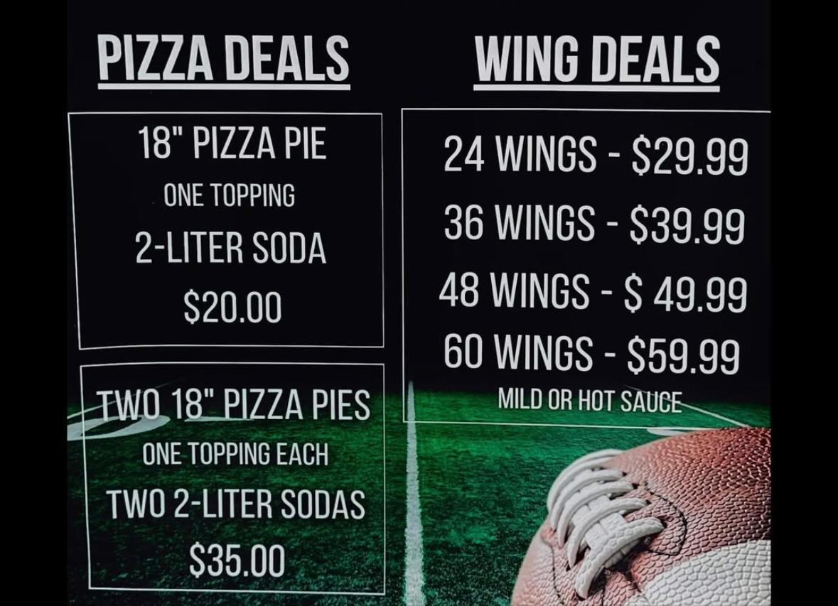 Giuseppe's Pizzeria & Restaurant menu board