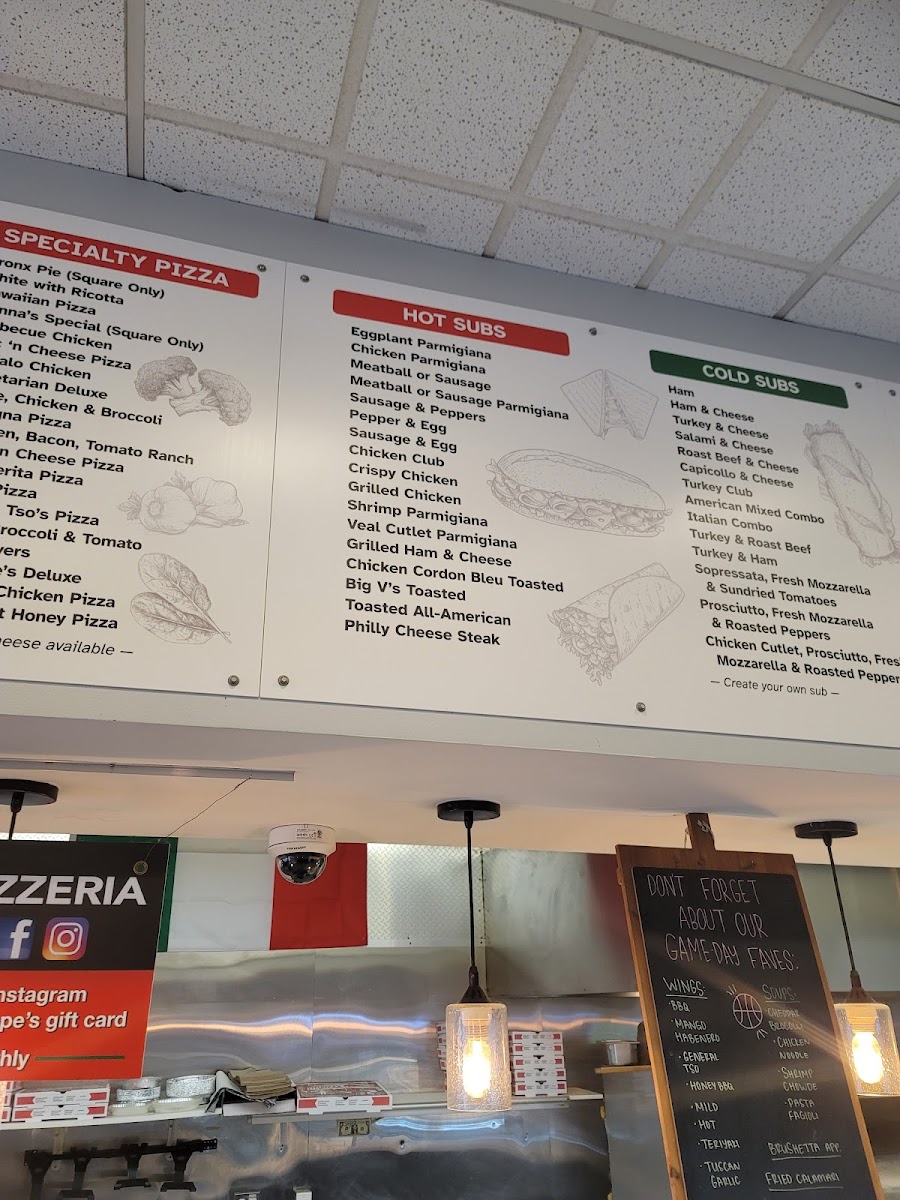 Giuseppe's Pizzeria & Restaurant menu board