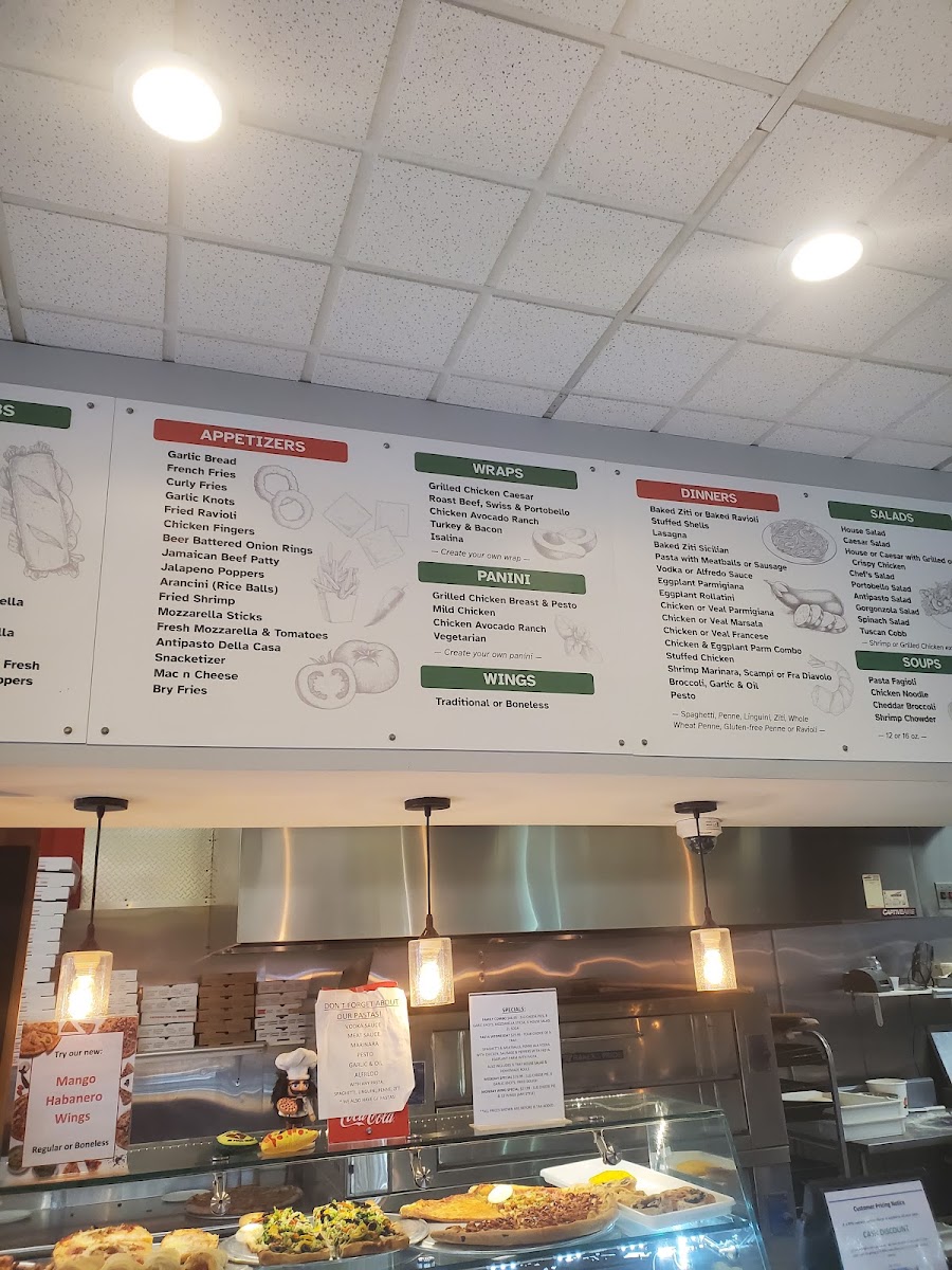 Giuseppe's Pizzeria & Restaurant menu board