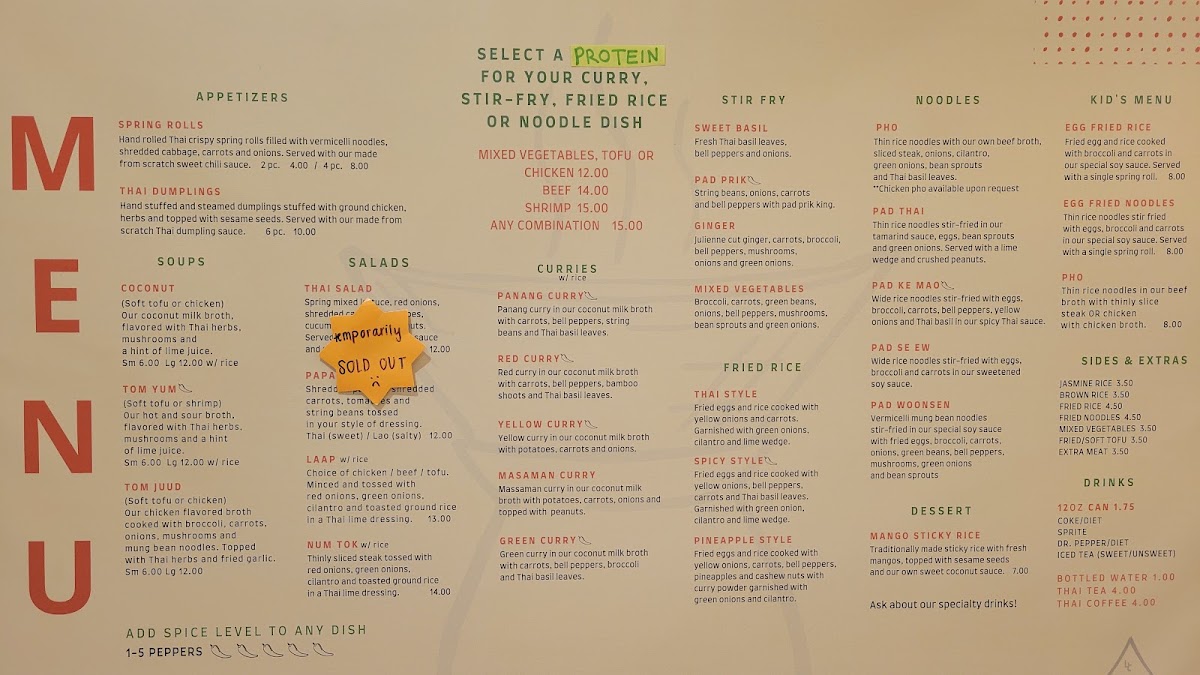 Han Thai menu board