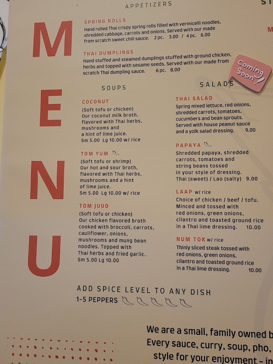 Han Thai menu board