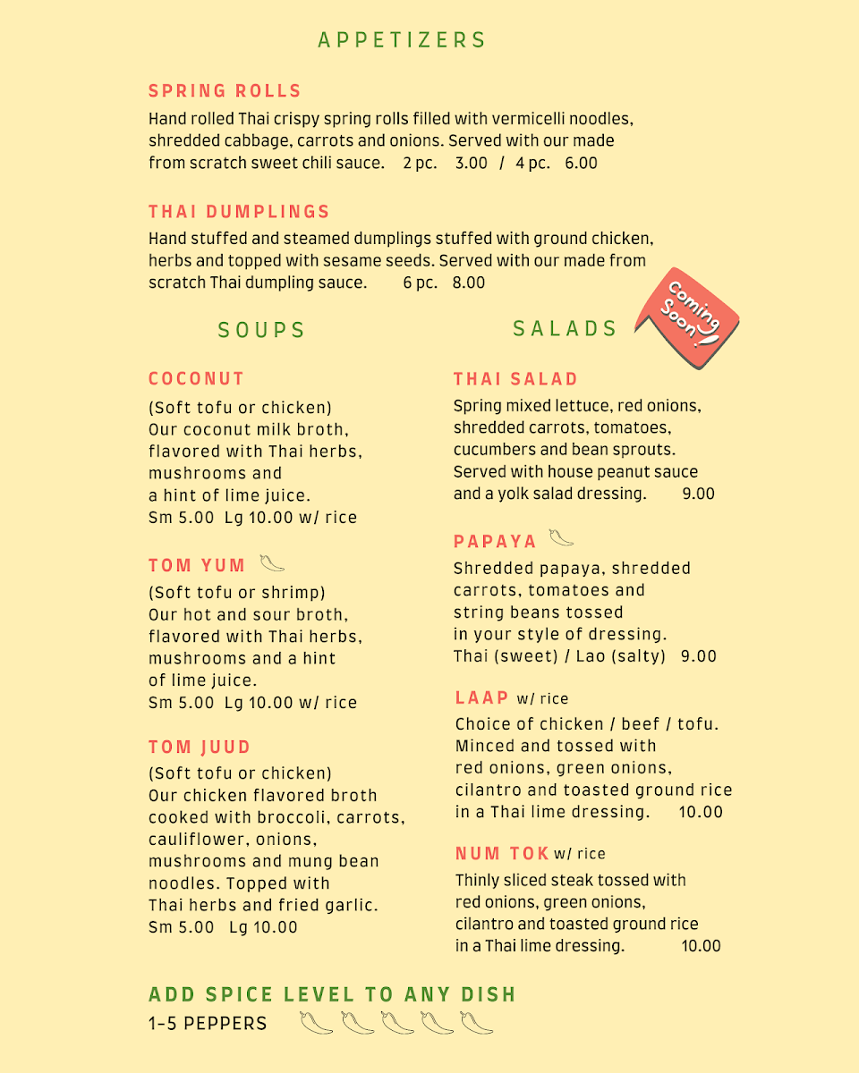 Han Thai menu board