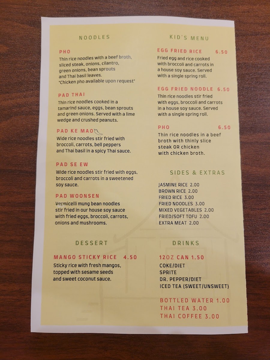 Han Thai menu board