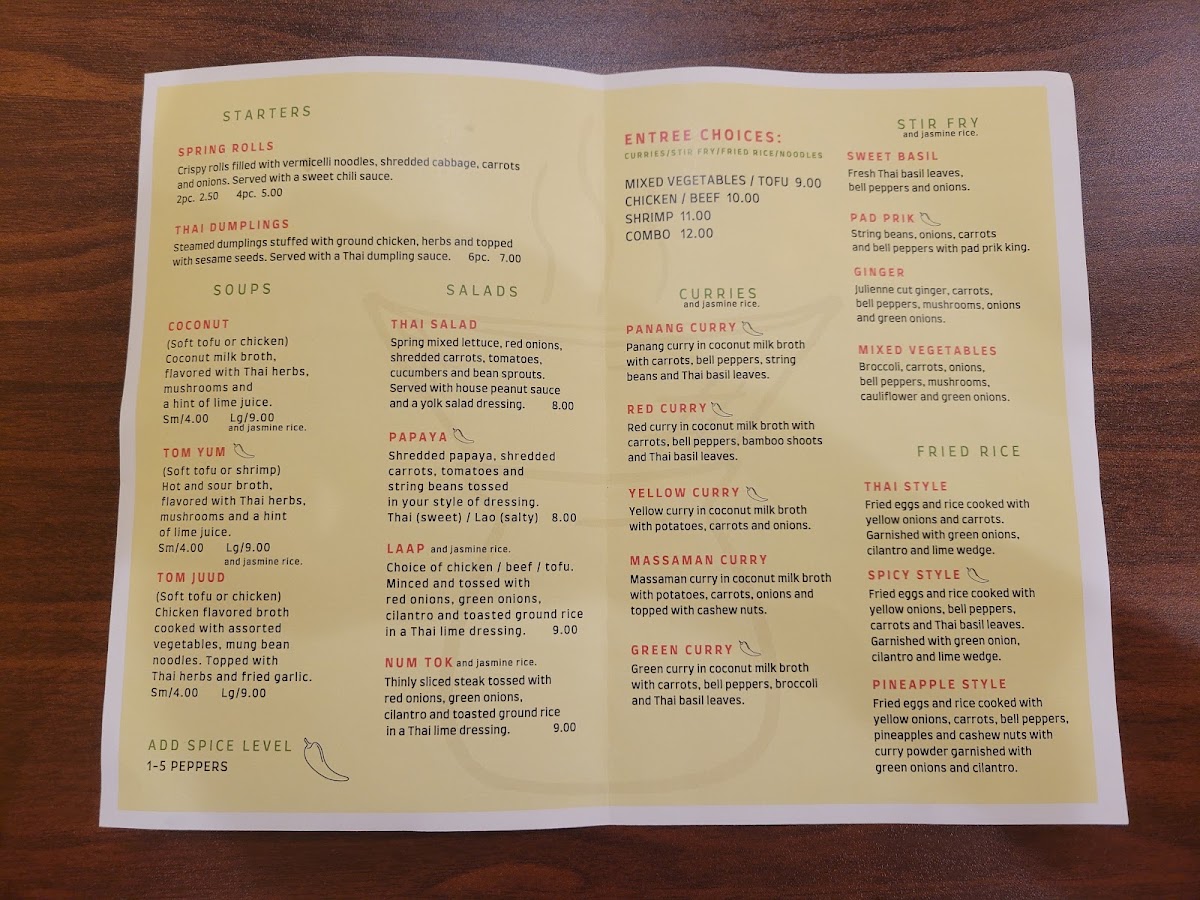 Han Thai menu board