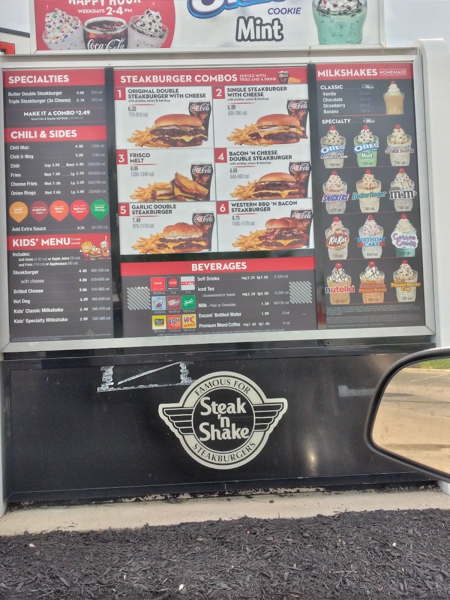 Steak 'n Shake menu board