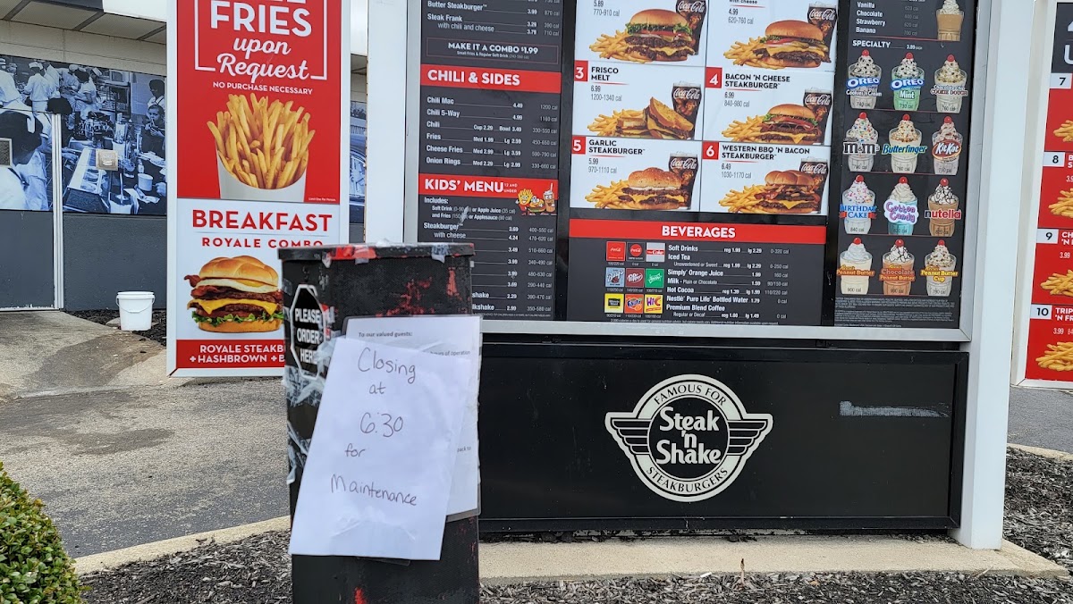 Steak 'n Shake menu board