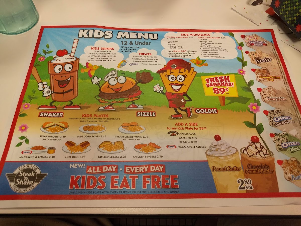 Steak 'n Shake menu board