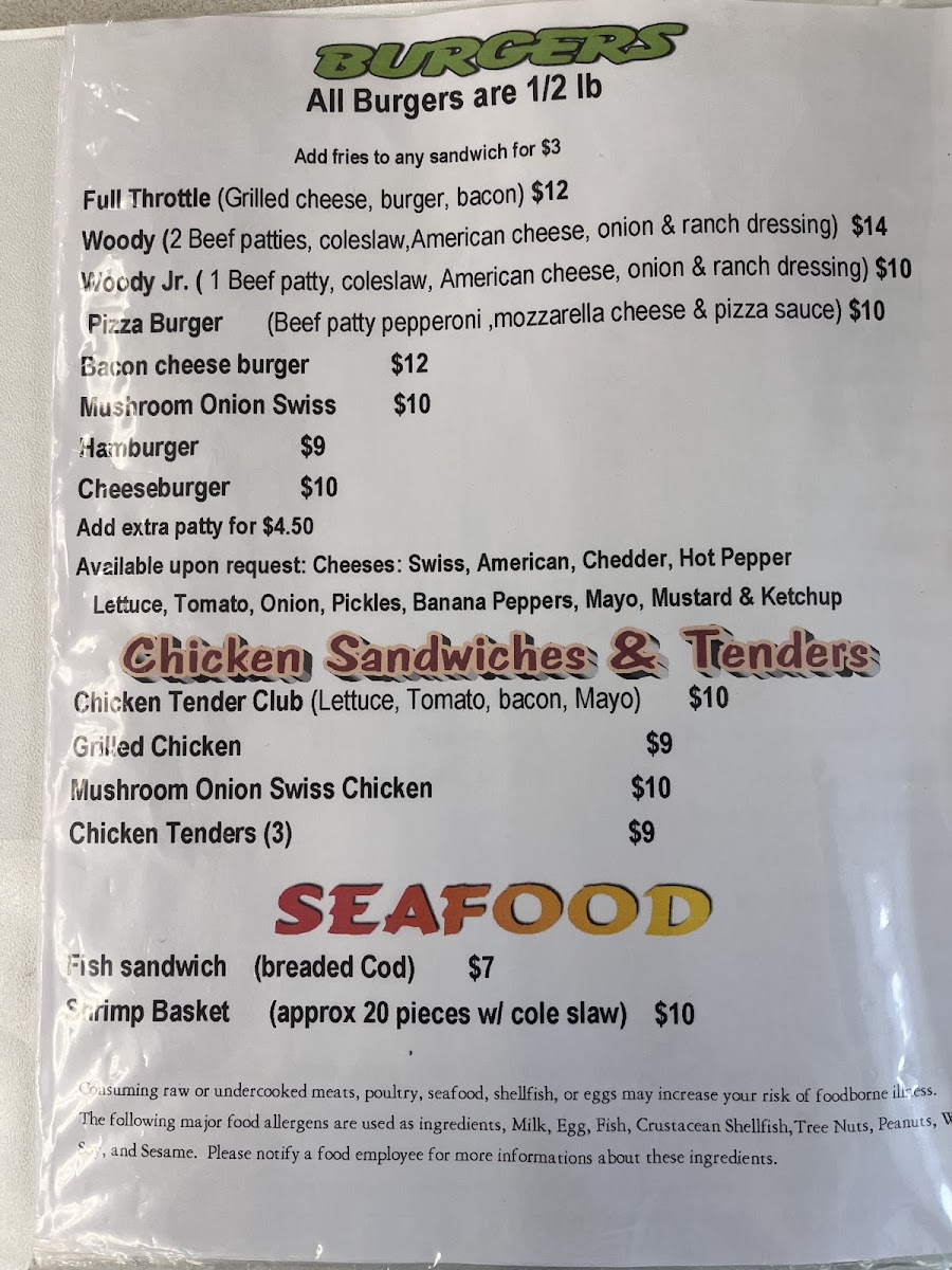 PeePaw’s Full Throttle Diner menu board