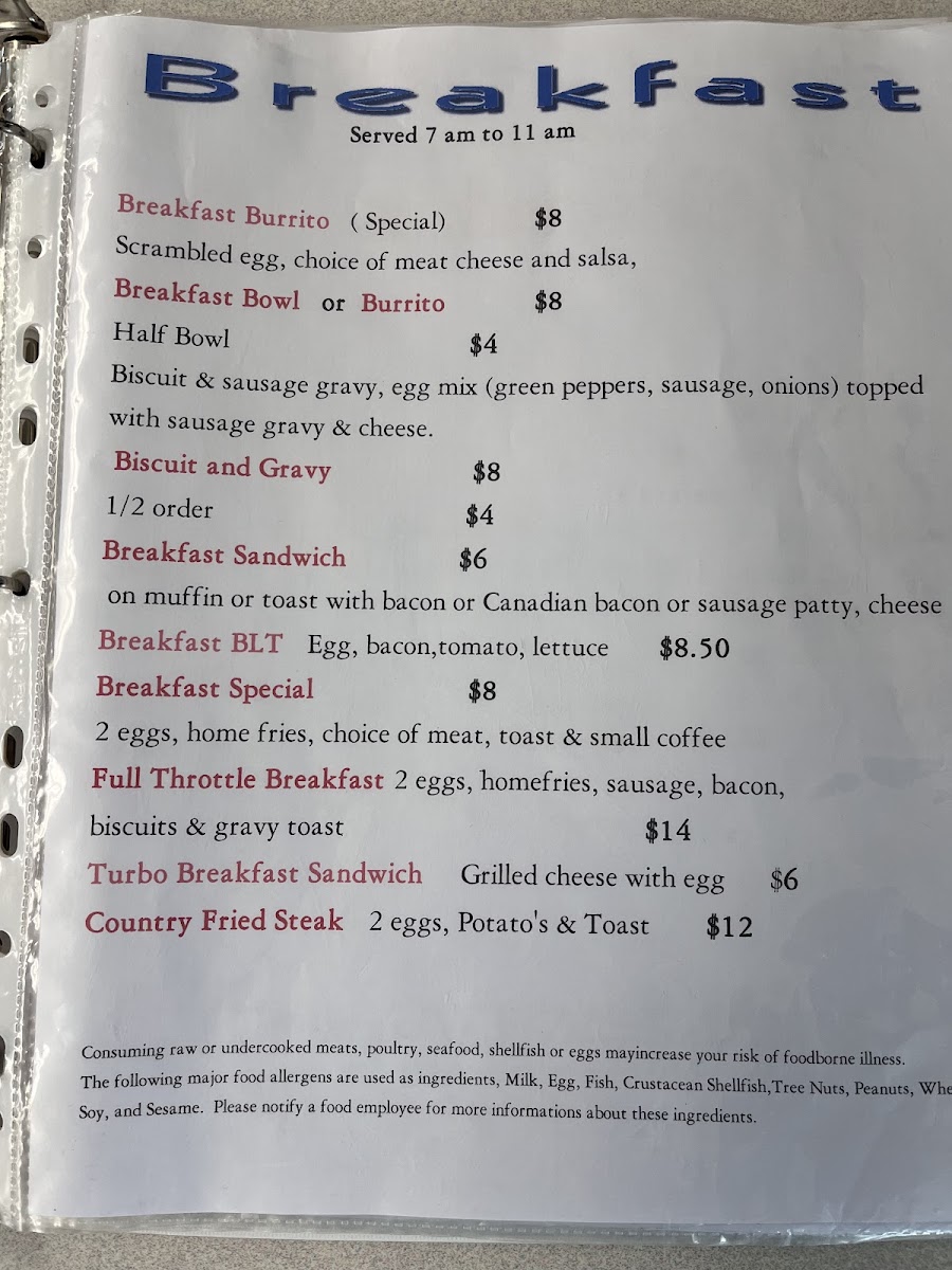PeePaw’s Full Throttle Diner menu board