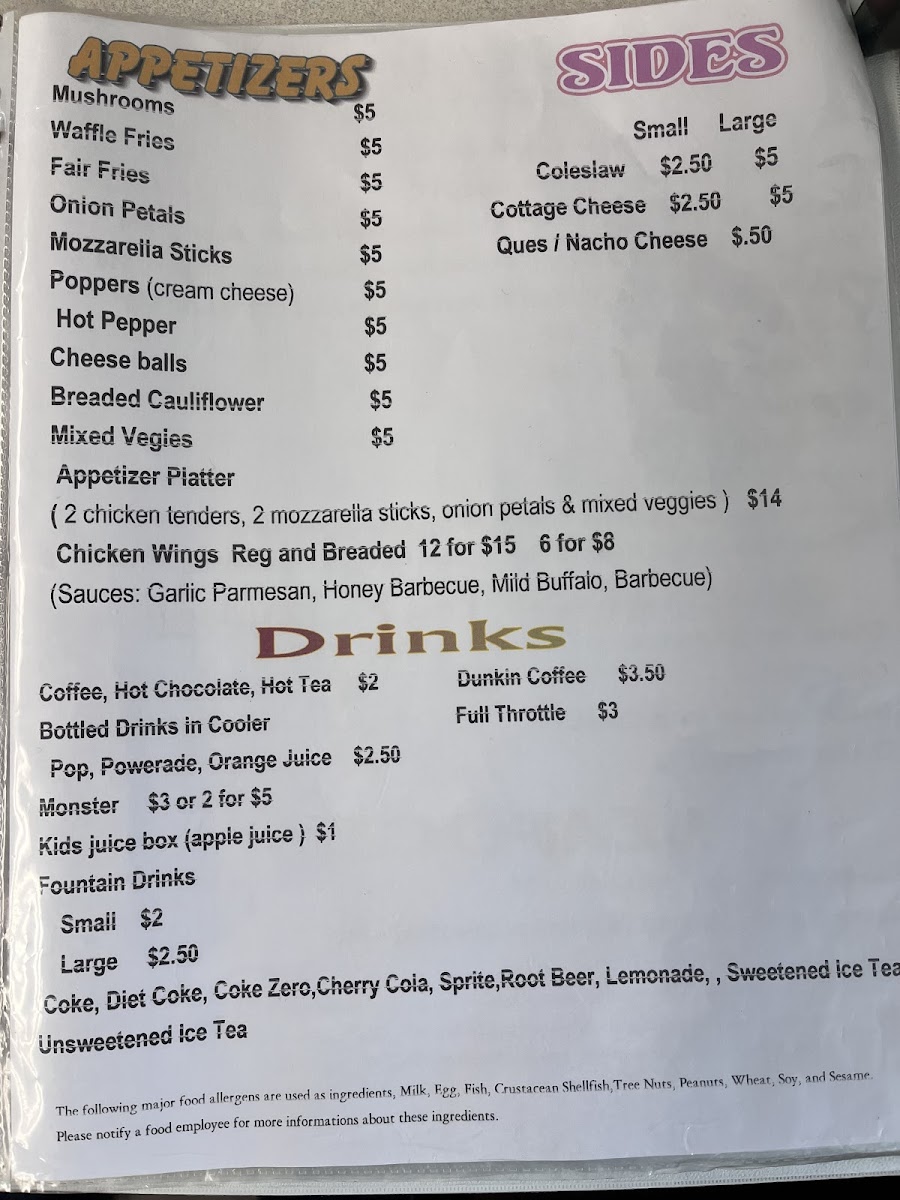 PeePaw’s Full Throttle Diner menu board