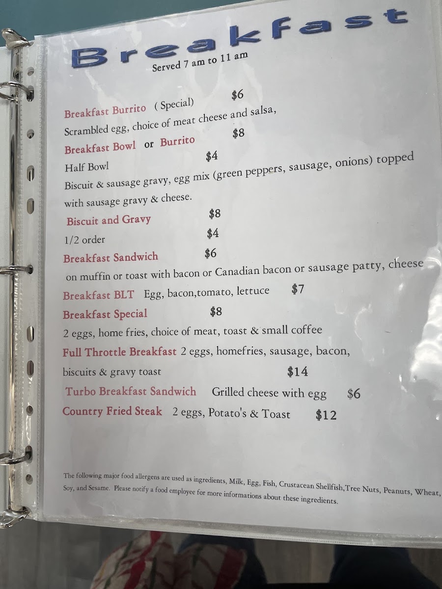 PeePaw’s Full Throttle Diner menu board