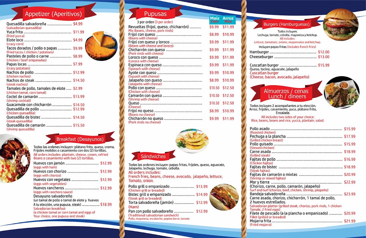 Rinconcito Salvadoreño menu board