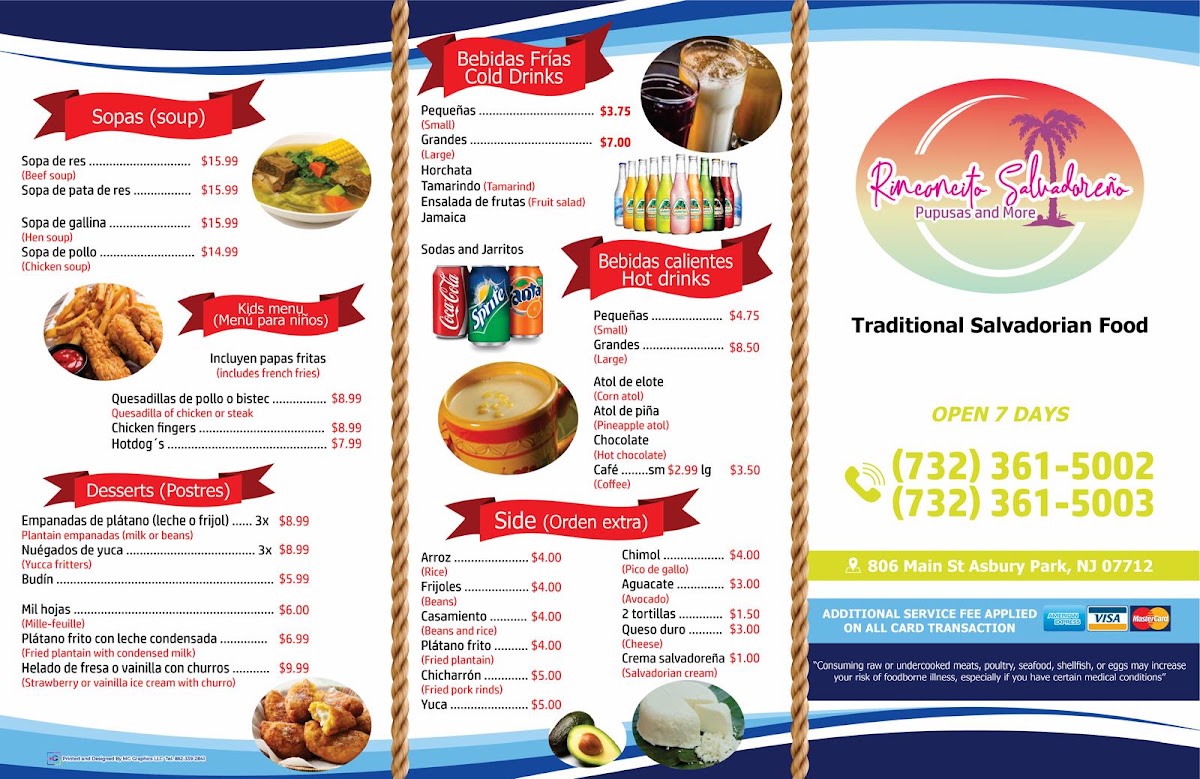 Rinconcito Salvadoreño menu board