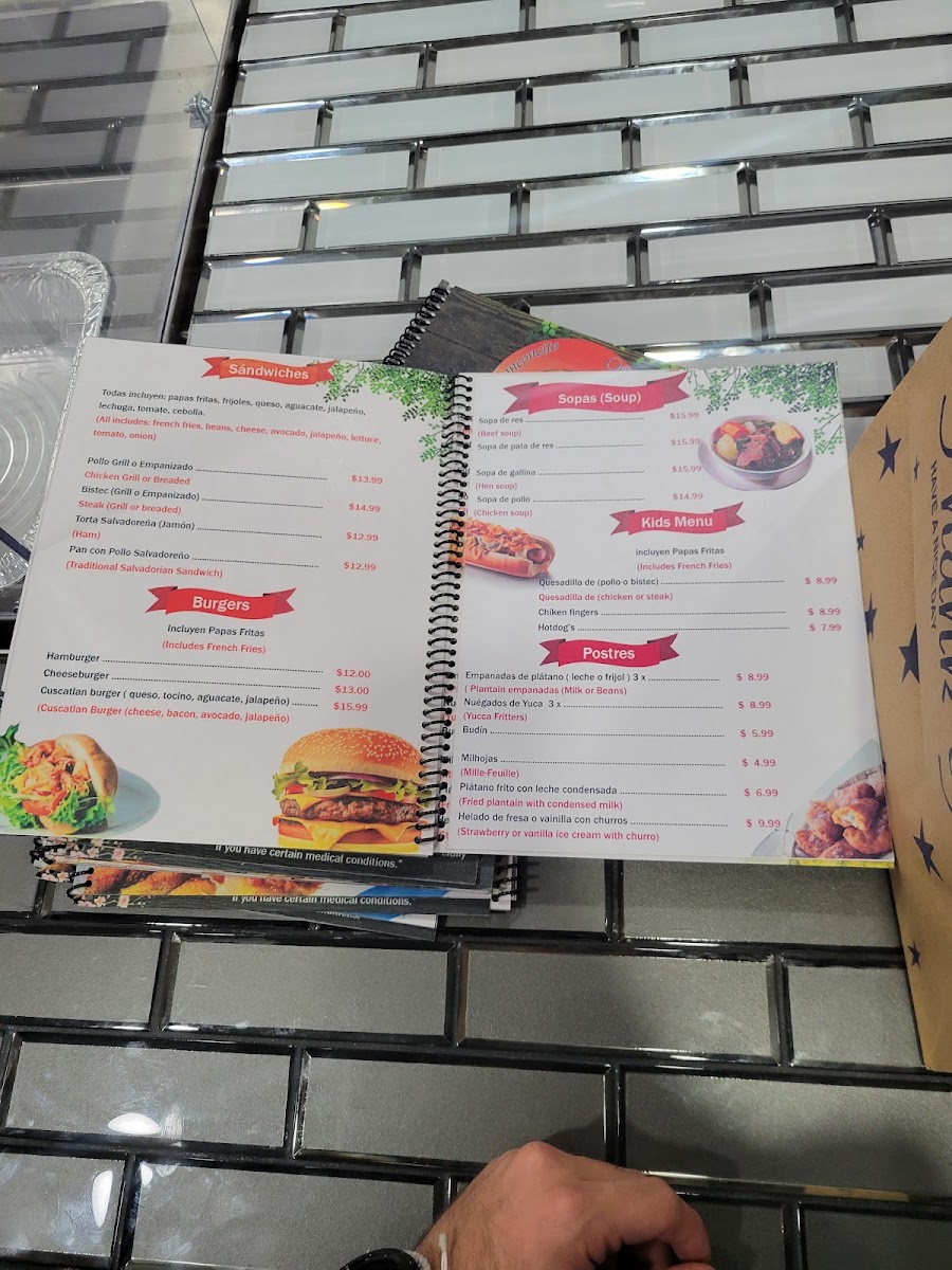 Rinconcito Salvadoreño menu board