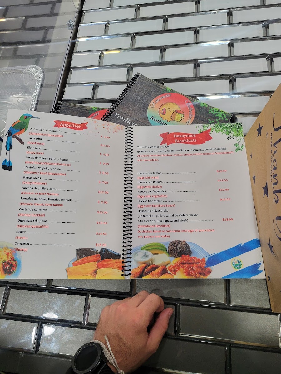 Rinconcito Salvadoreño menu board