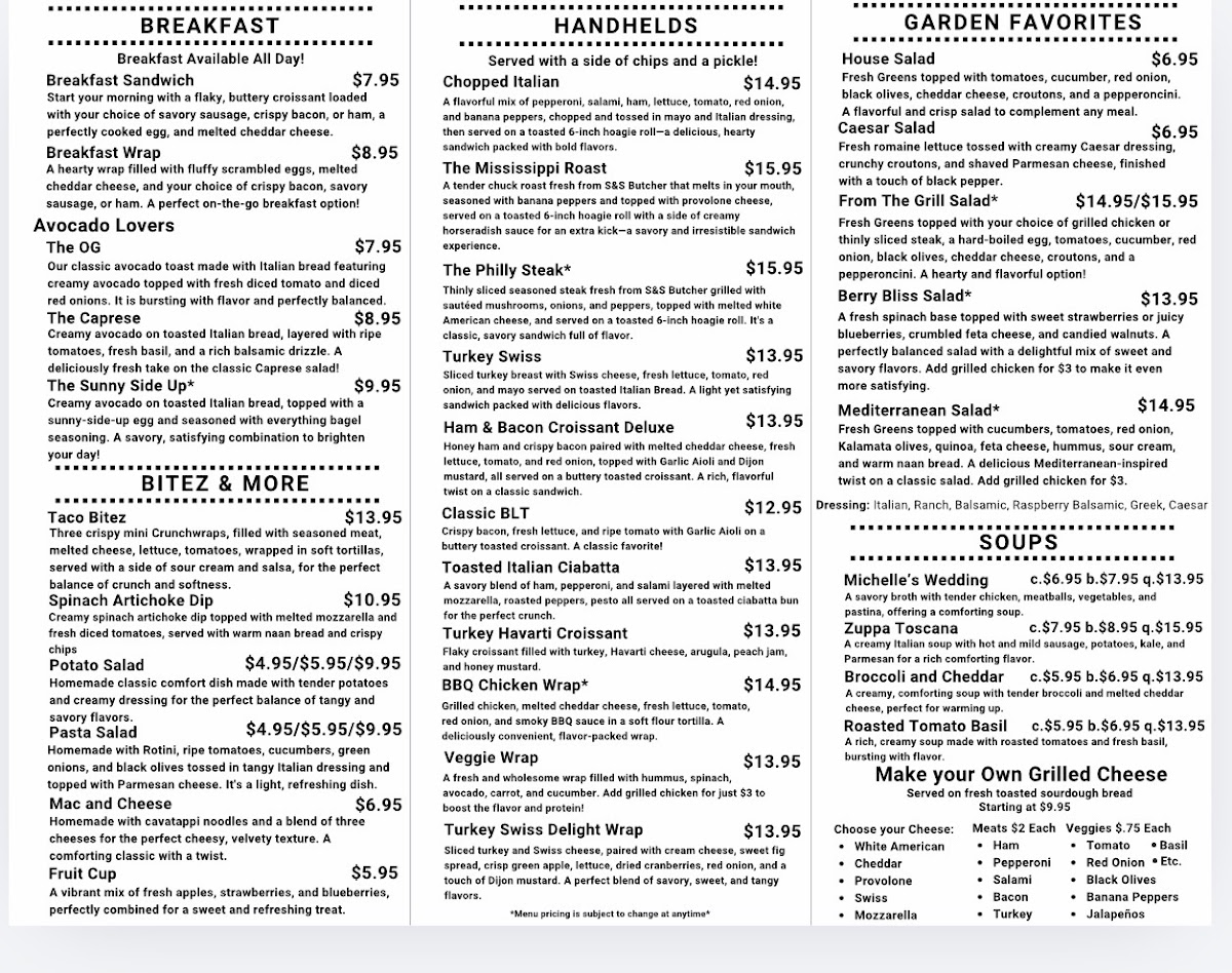 The Crafted Cravings Eatery menu board
