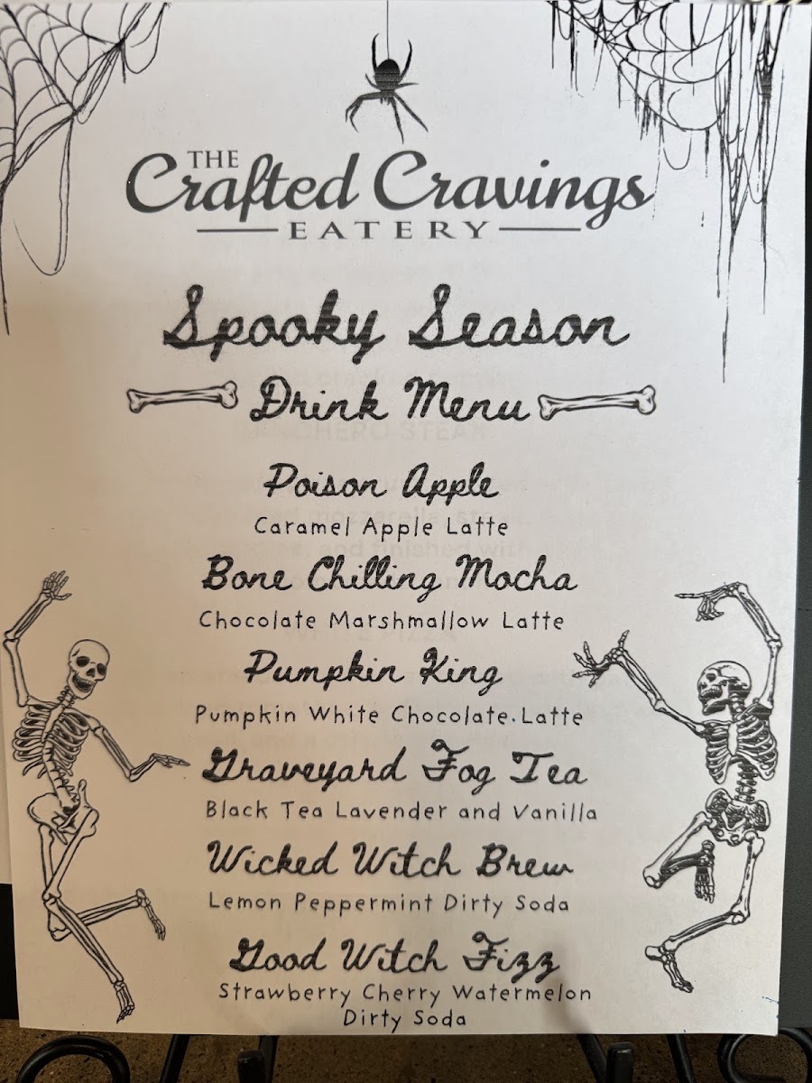 The Crafted Cravings Eatery menu board