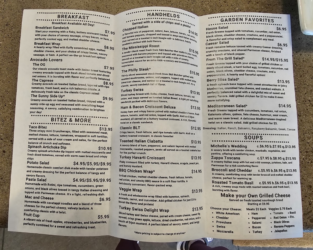 The Crafted Cravings Eatery menu board