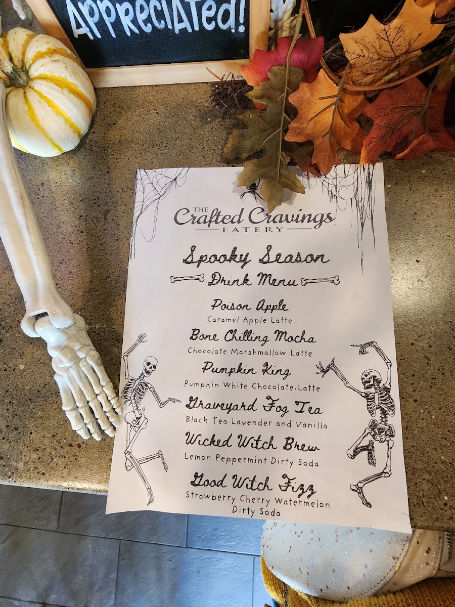 The Crafted Cravings Eatery menu board