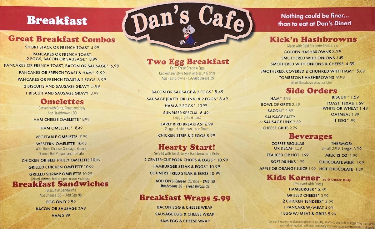 Dan's Cafe menu board