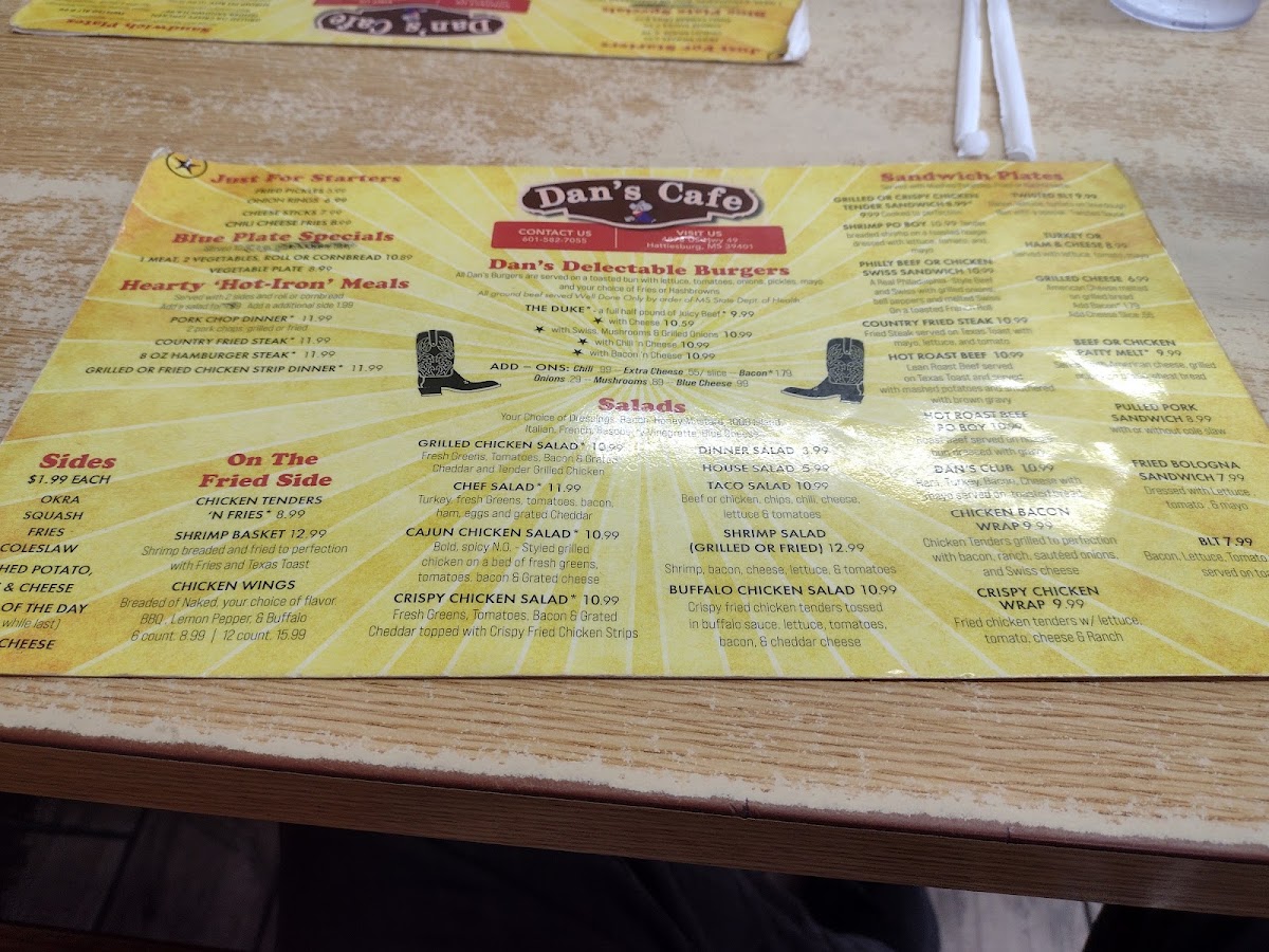 Dan's Cafe menu board