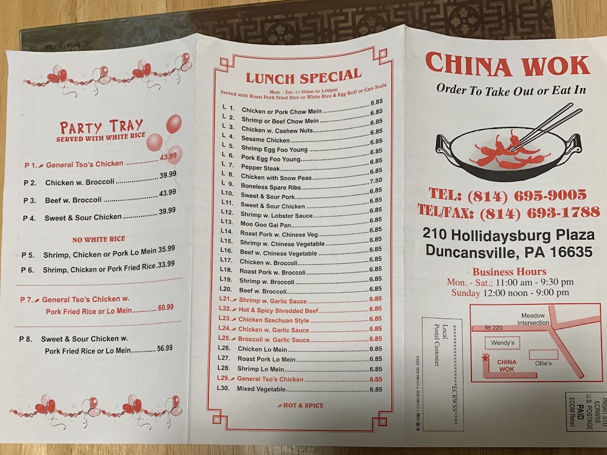 China Wok menu board