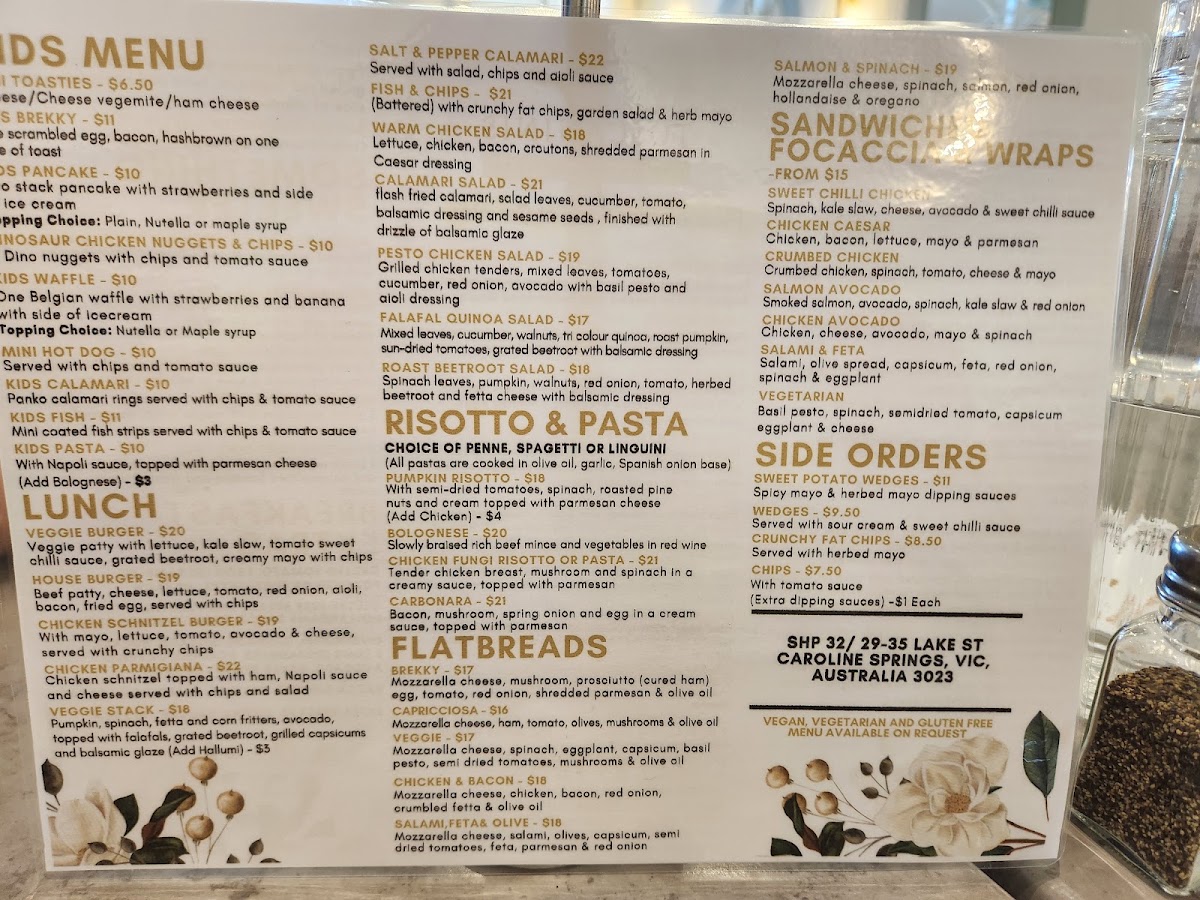 Toscanini's Cafe & European Restaurant & Gelato Bar menu board