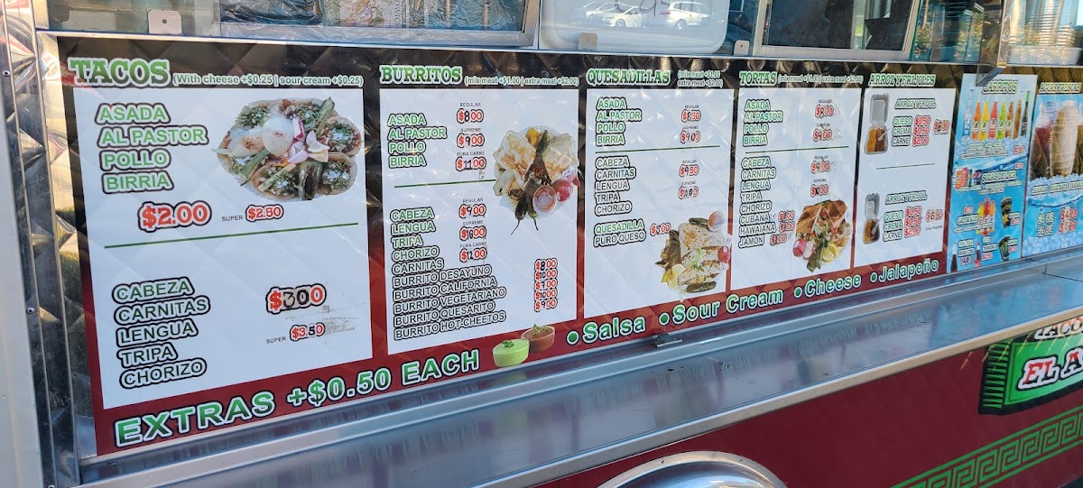 Tacos El Agua Dulce | Mexican Food Truck menu board
