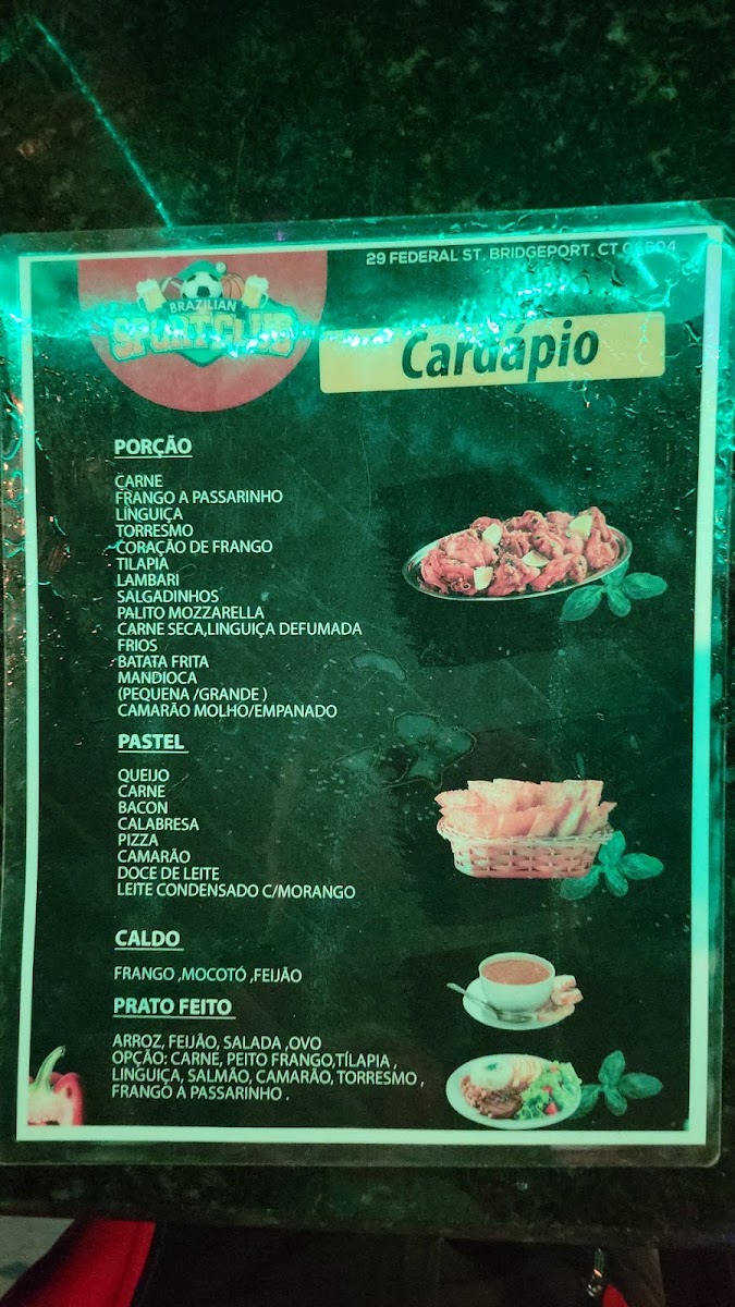 Brazilian Sport Club/restaurant menu board