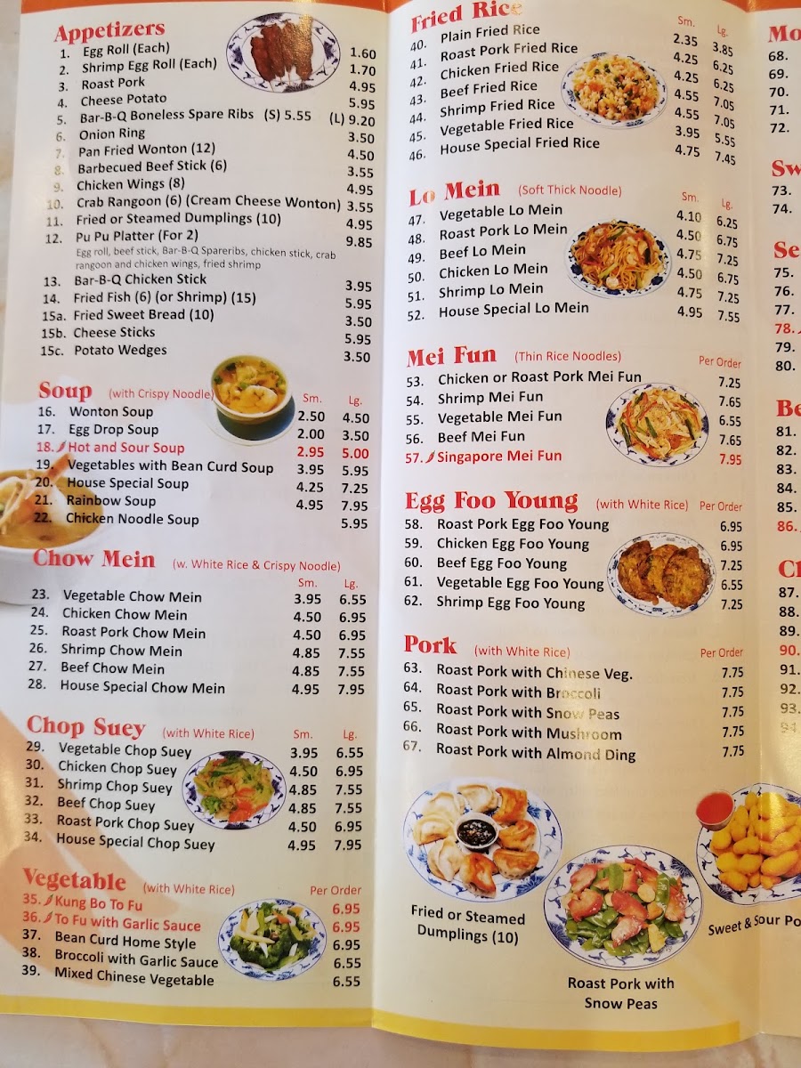 Eastern Chinese Restaurant menu board