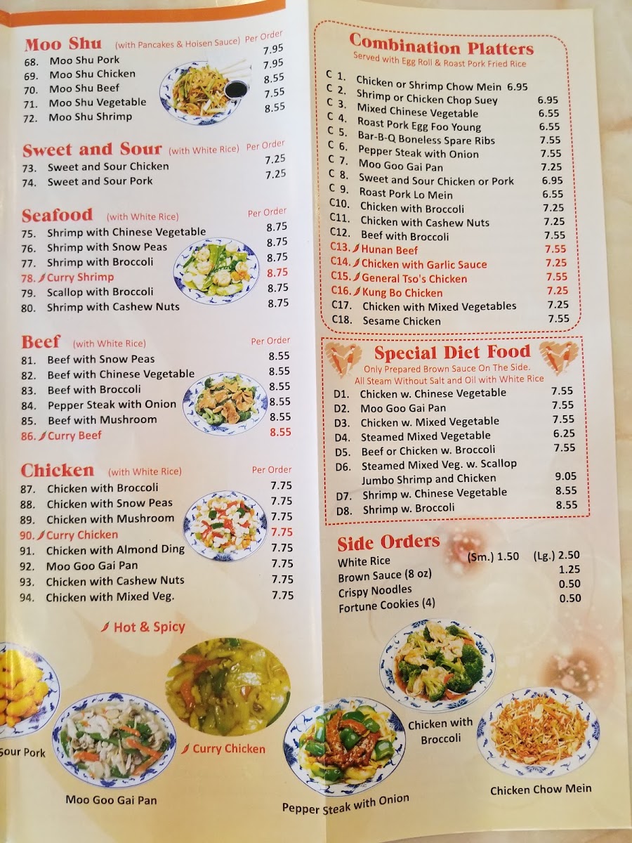 Eastern Chinese Restaurant menu board