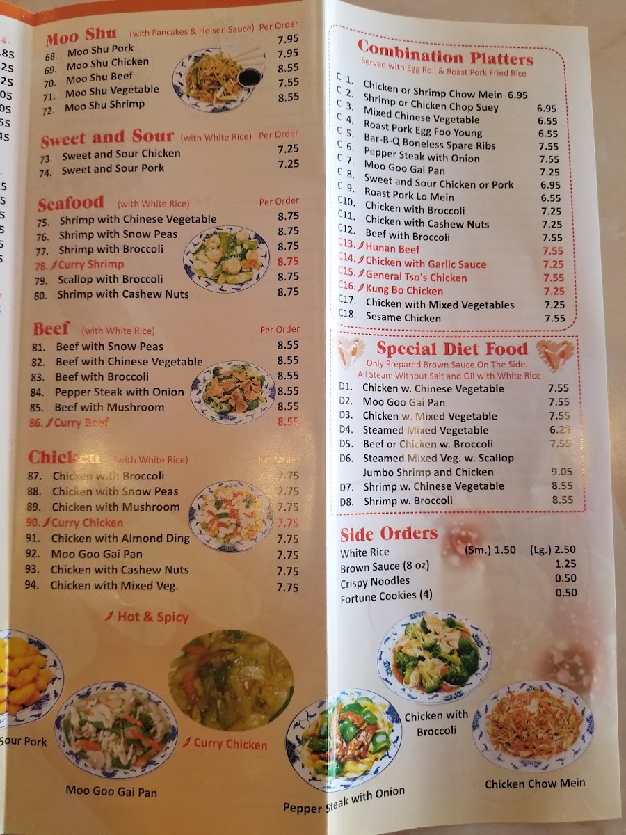 Eastern Chinese Restaurant menu board