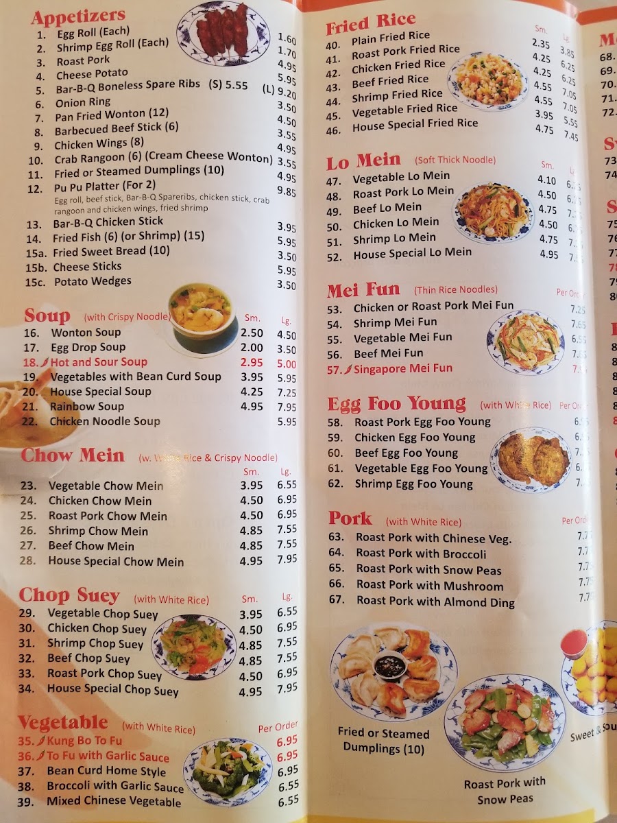 Eastern Chinese Restaurant menu board