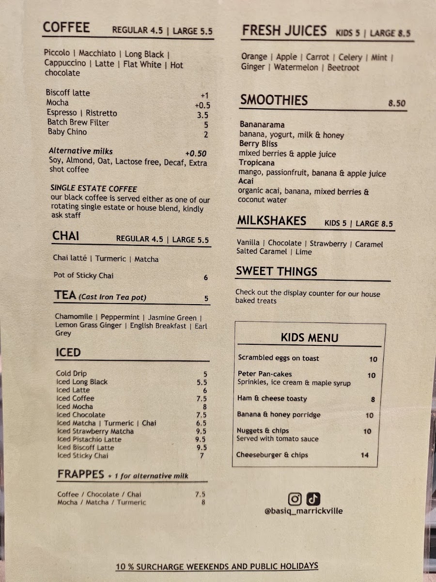 Basiq Cafe menu board