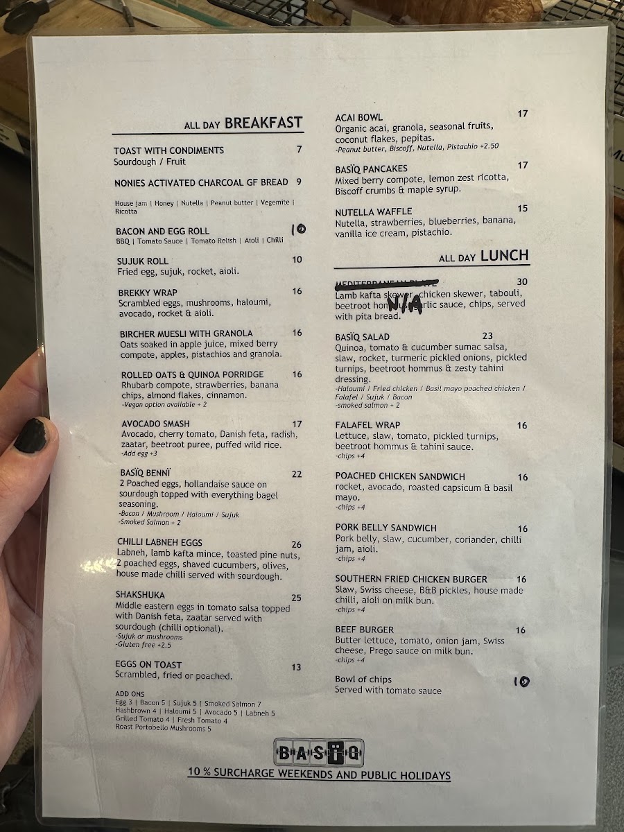 Basiq Cafe menu board