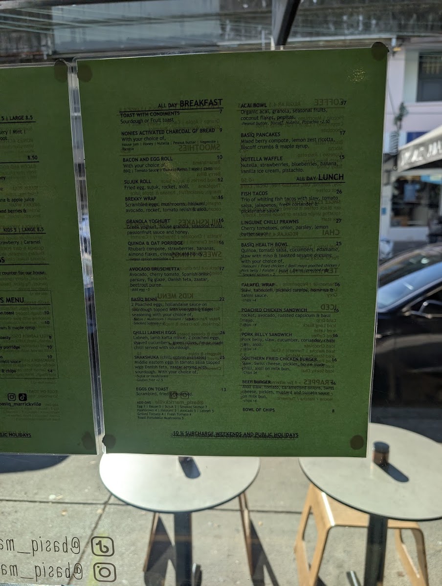 Basiq Cafe menu board