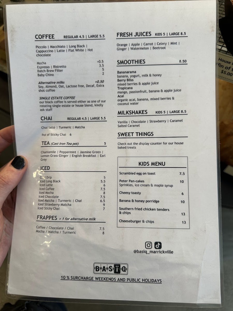 Basiq Cafe menu board
