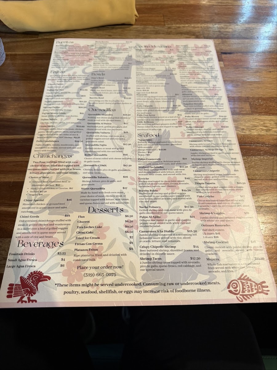 Xolo Mexican Cuisine menu board