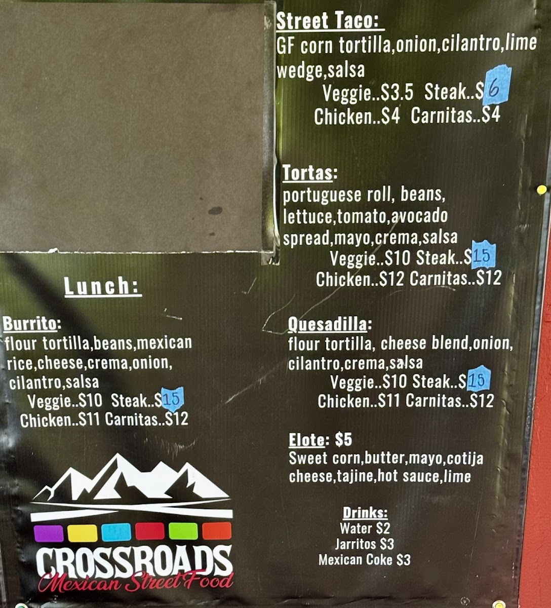 Crossroads Food Trailer menu board