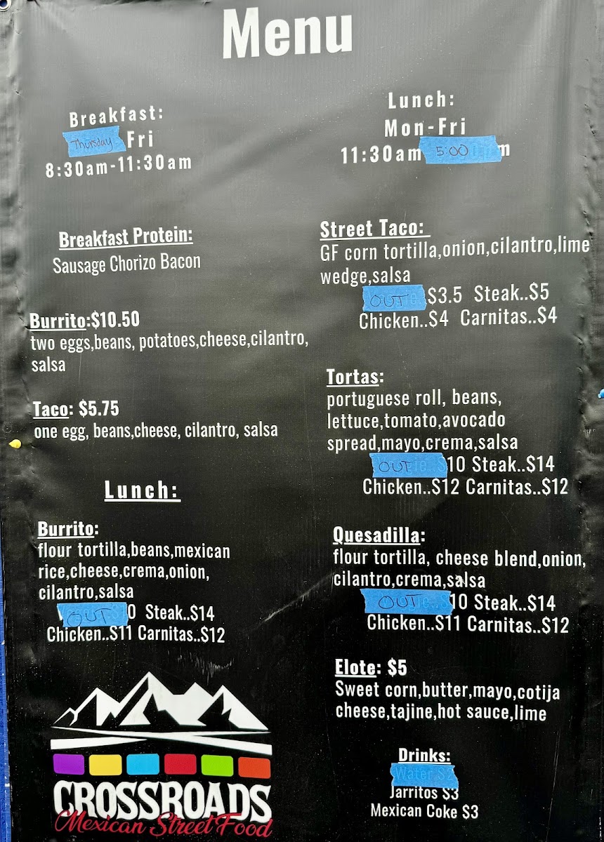Crossroads Food Trailer menu board