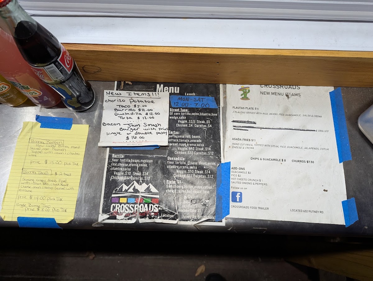 Crossroads Food Trailer menu board