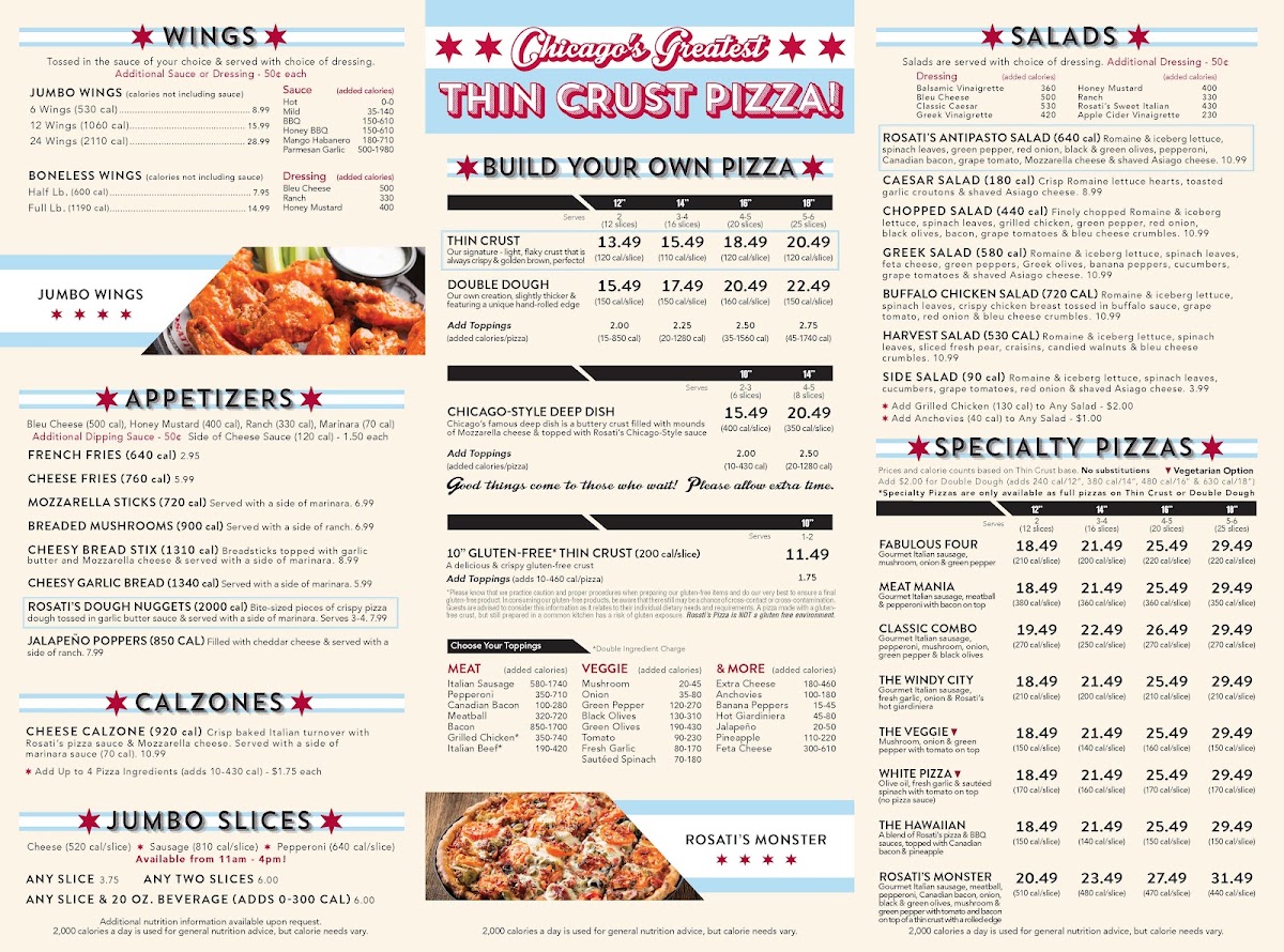 Rosati's Pizza menu board
