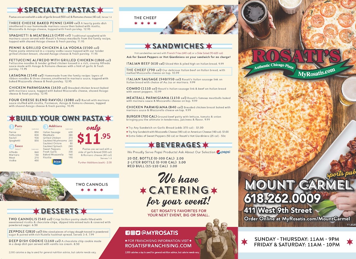 Rosati's Pizza menu board