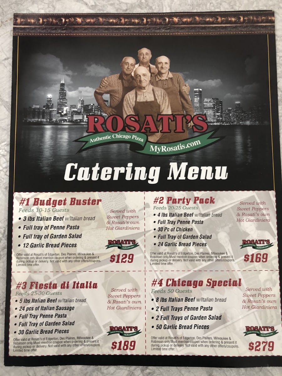 Rosati's Pizza menu board