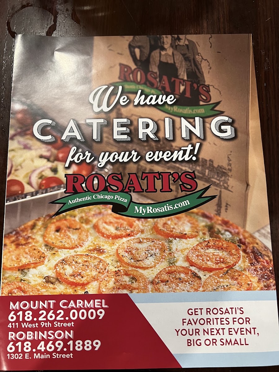 Rosati's Pizza menu board