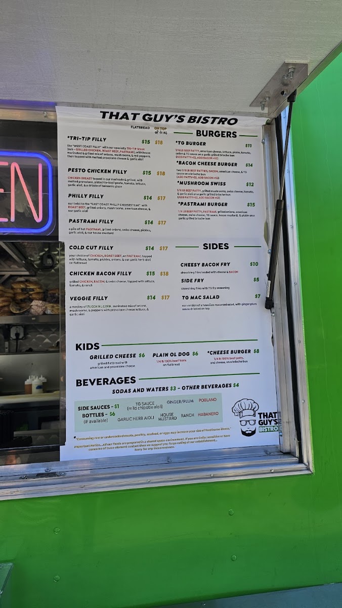 Century Commons Taps & Trucks menu board