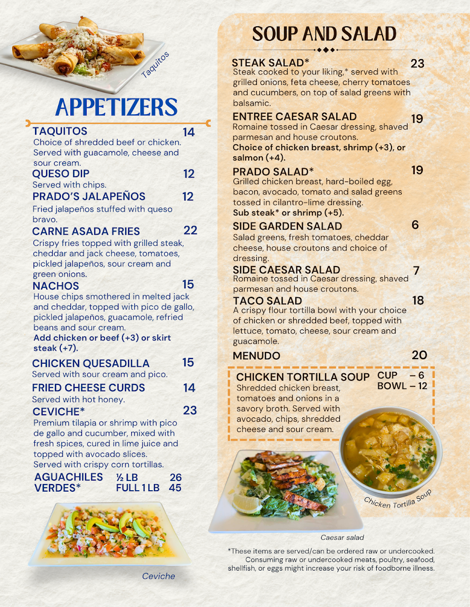 PRADO MEXICAN FUSION menu board