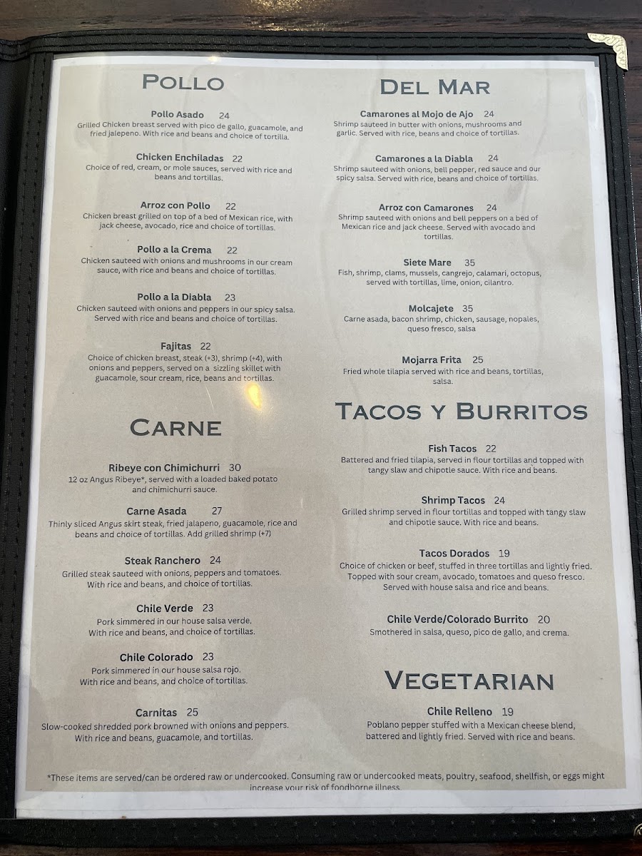 PRADO MEXICAN FUSION menu board
