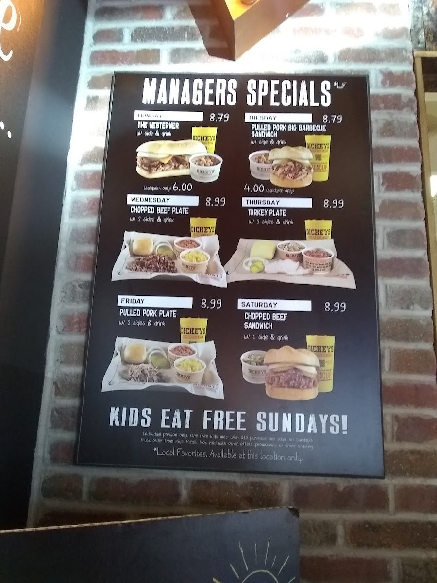 Dickey's Barbecue Pit menu board
