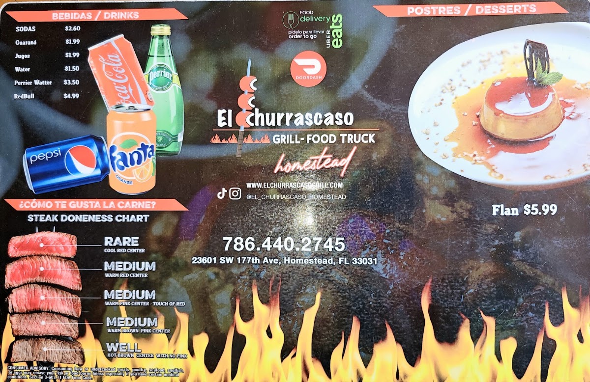El Churrascaso Grill (Homestead Food Truck) menu board